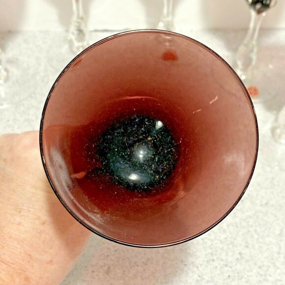 Wine Glasses Clear Crystal & Purple Hand Blown Glass Vintage Italian Set of 6 - Picture 9 of 10